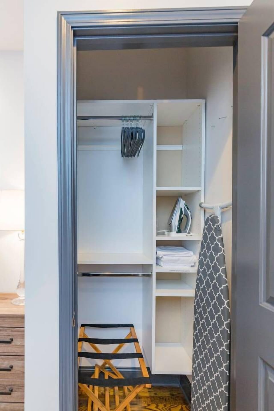 Both lofts equipped with velvet hangers, a luggage rack, iron/ironing board.