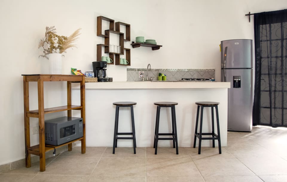 Junior Suite | Private kitchen | Coffee/tea maker, full-size fridge, microwave, stovetop