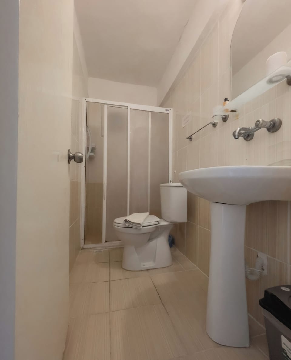 Shower, free toiletries, hair dryer, towels