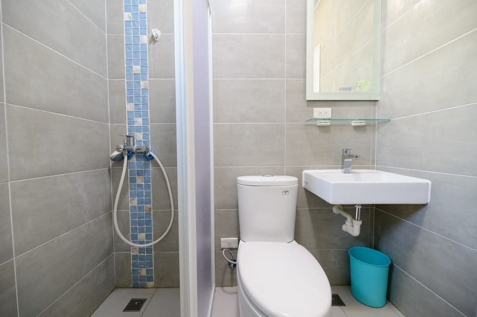Shower, free toiletries, hair dryer, slippers