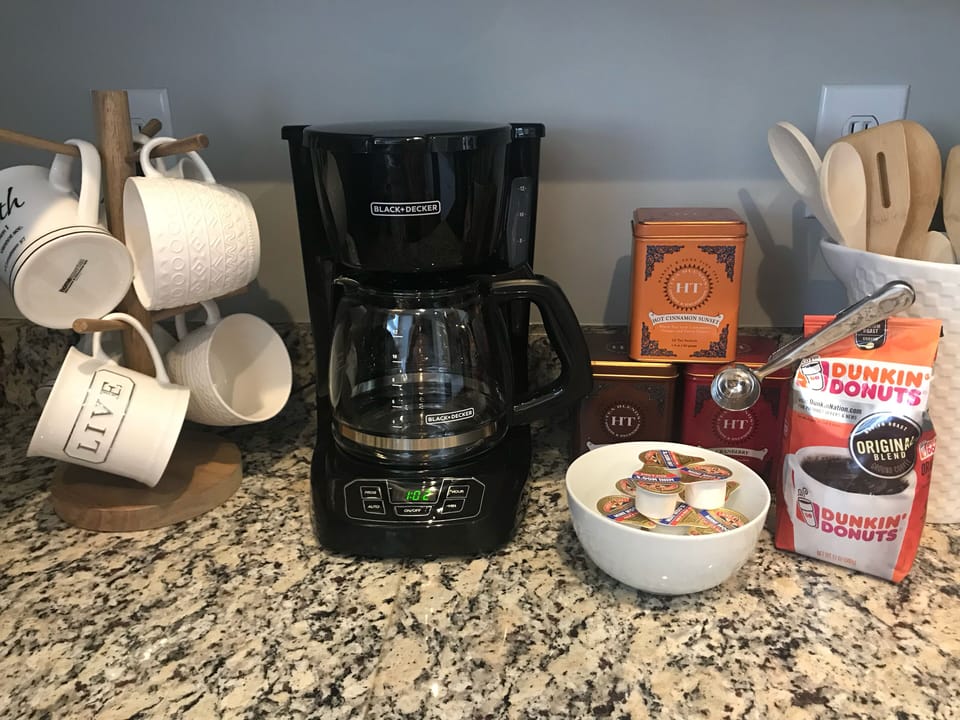 Start your mornings off right! TWO coffee pots available - drip and k-cup
