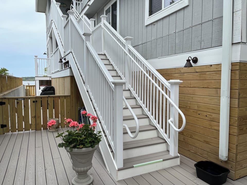 Building raised to flooding
Steps to the unit.  leave  beach gear under 