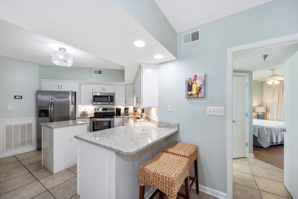 Newly renovated, fully stocked kitchen. Coffee pot, Keurig, crock pots & more.