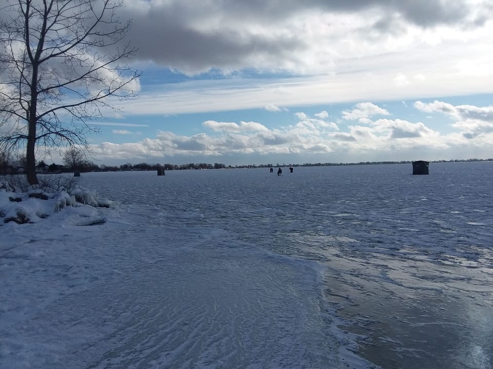 Lots of shanties and ice fishing