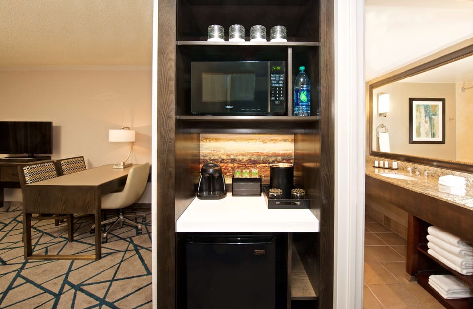 Fridge, microwave, coffee/tea maker