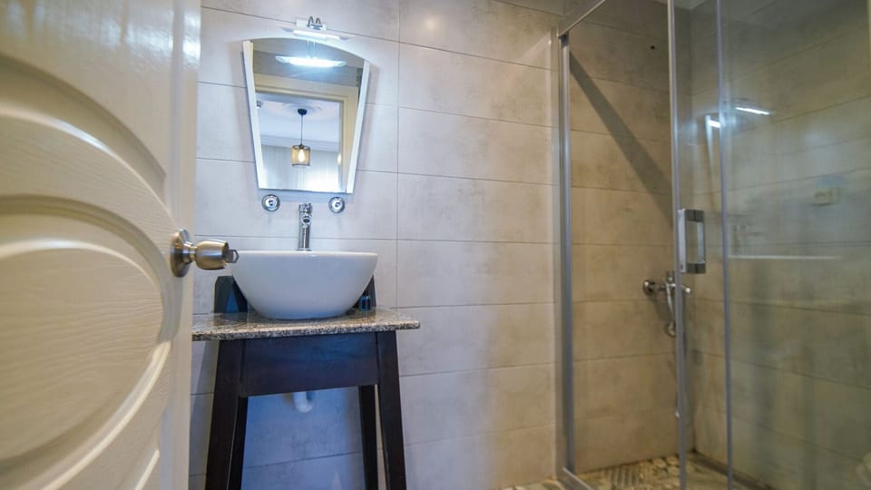 Shower, free toiletries, hair dryer, slippers