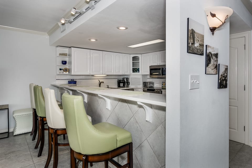 Bar seating allows for extra living room space