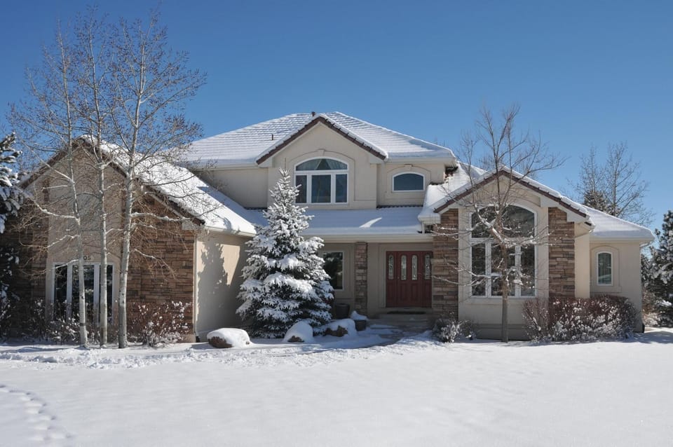 Front of house - blue sky is standard.  