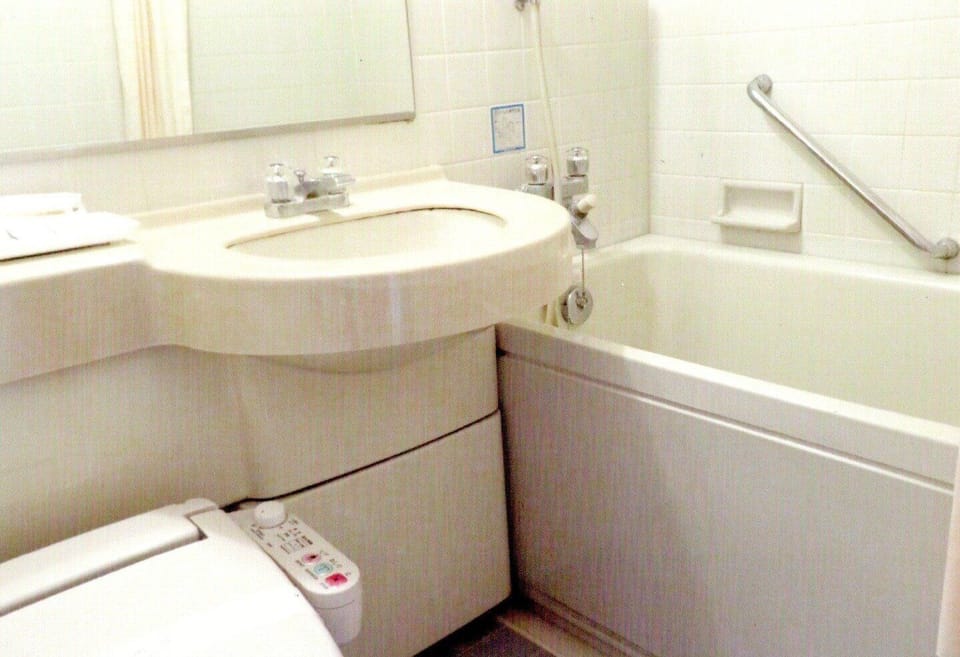 Combined shower/tub, free toiletries, hair dryer, bathrobes