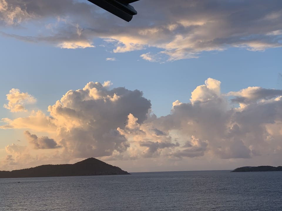 View from upper deck as sun is going down.