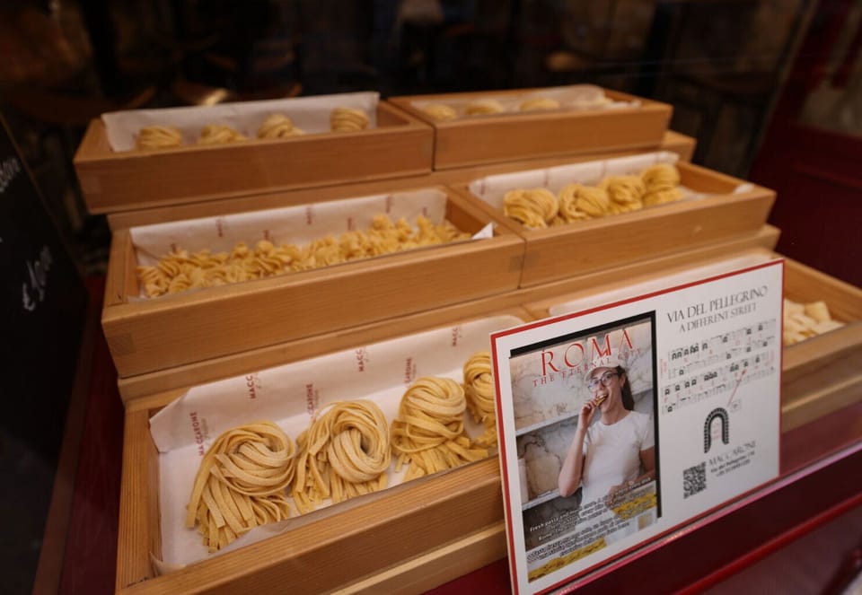 Fresh pasta to go or eat in (100m); authentic local food.