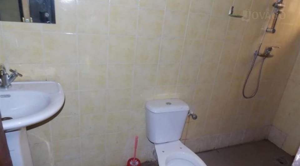 Combined shower/tub, towels
