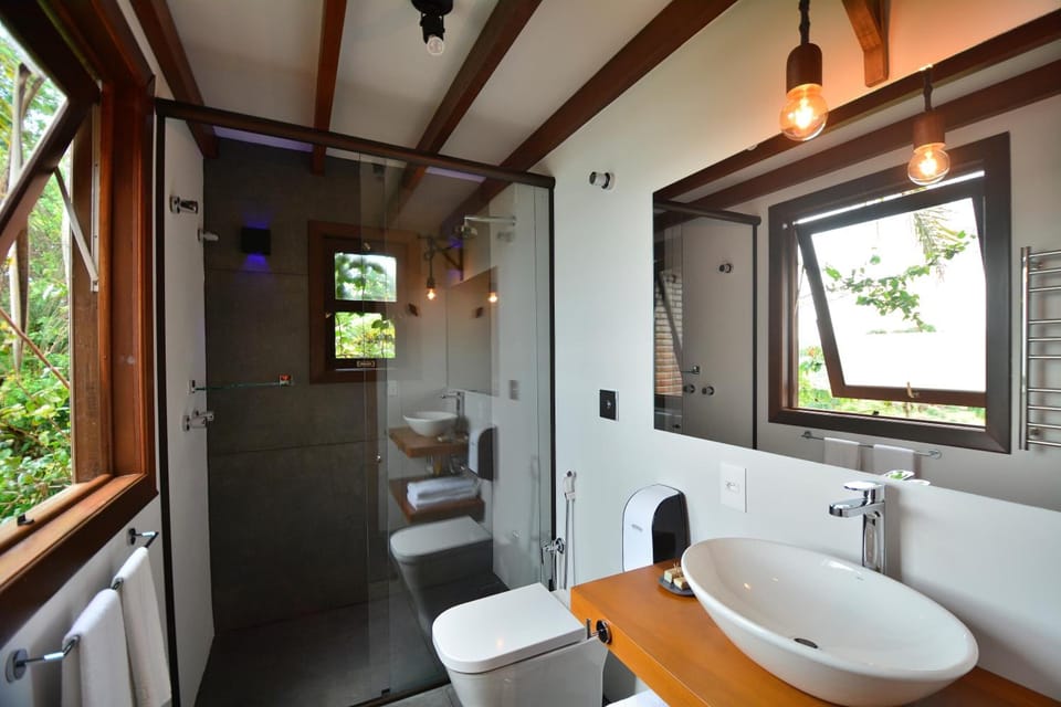 Shower, free toiletries, hair dryer, bathrobes