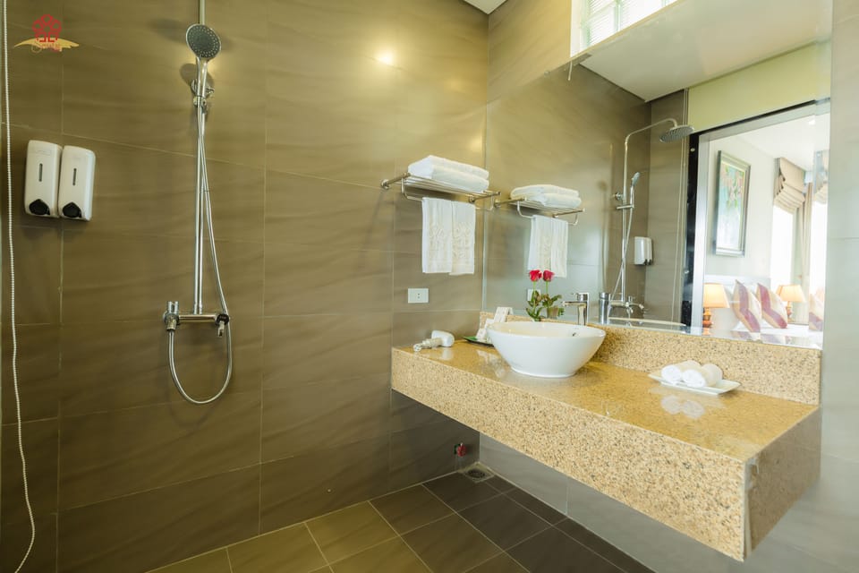 Shower, free toiletries, hair dryer, bathrobes