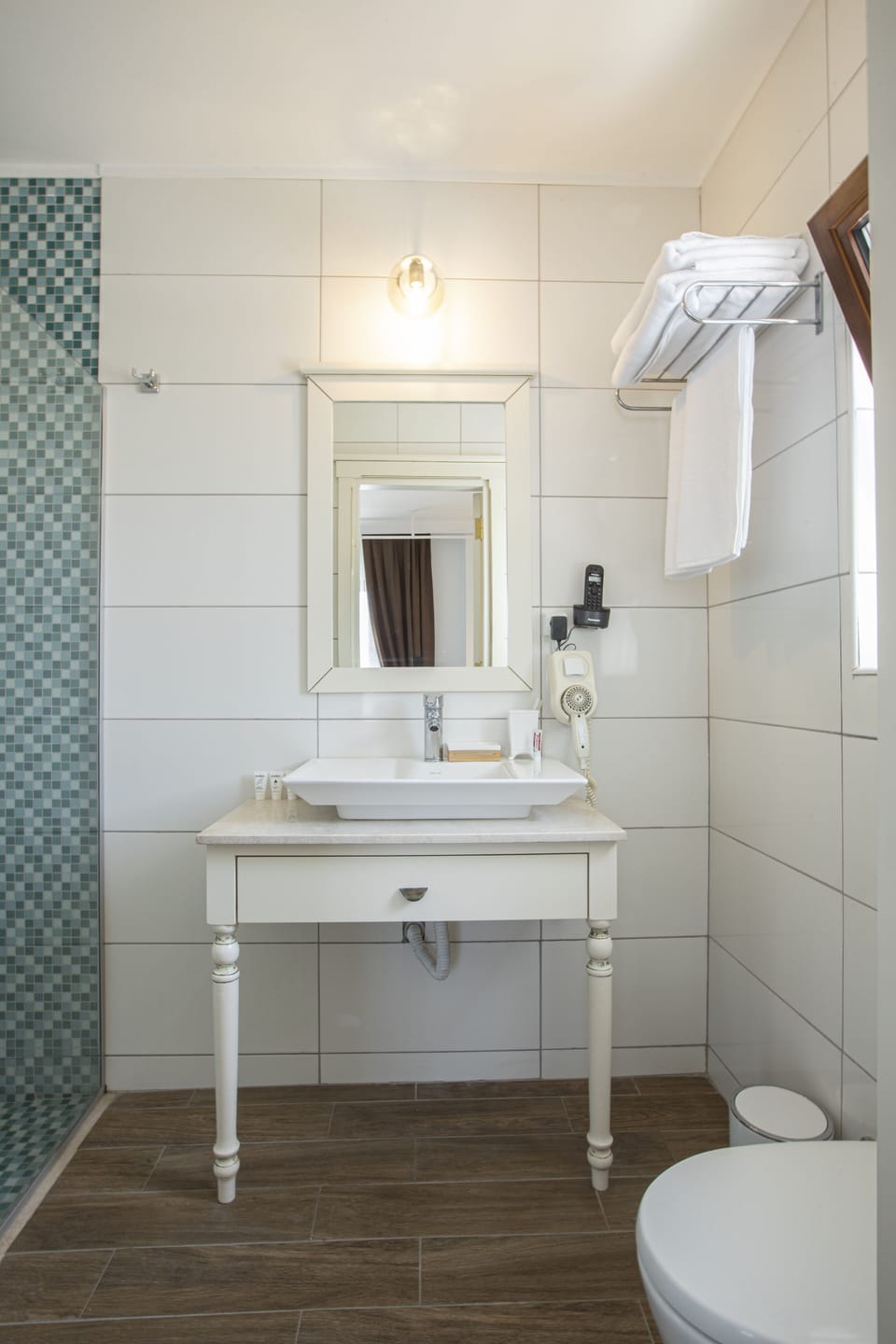 Shower, free toiletries, hair dryer, bathrobes