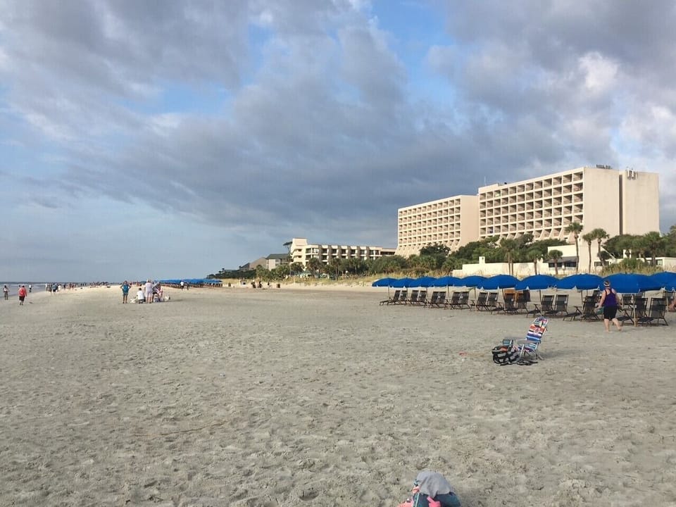 Low Tide looking Southward on Beach.  Marriott in Background