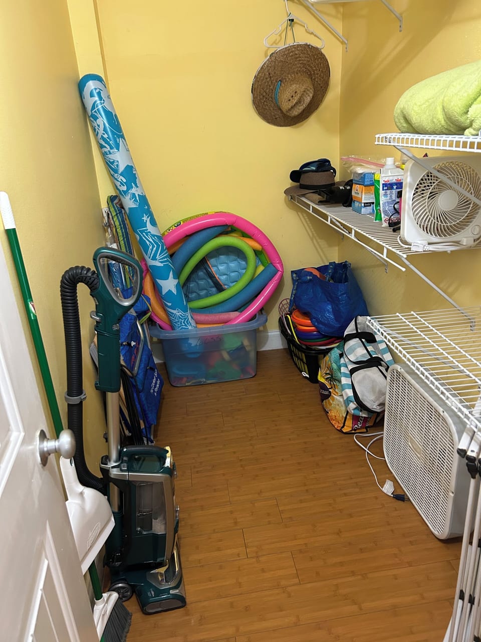 Sand toys, beach umbrella,beach towels, vacuum and brooms. Large walk-in closet.