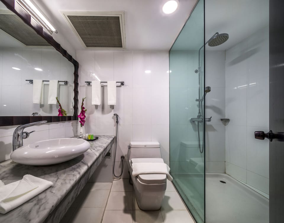 Free toiletries, hair dryer, slippers, towels