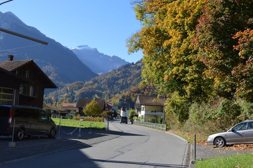 Our street. Rugen hill across the street with hiking and jogging trails