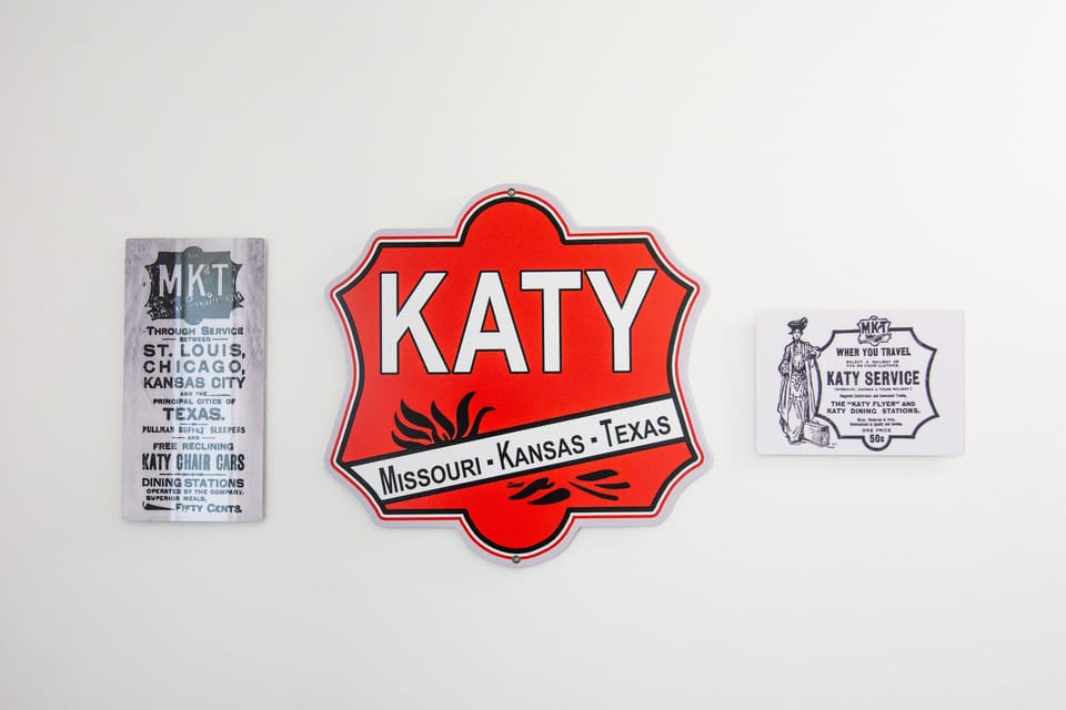 Replicas of the KATY railroad line and newspaper ads from the early 1900s