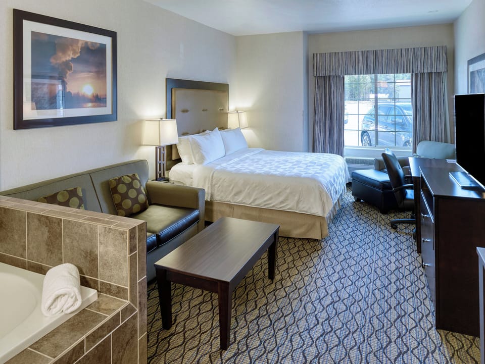 1 bedroom, desk, blackout drapes, iron/ironing board