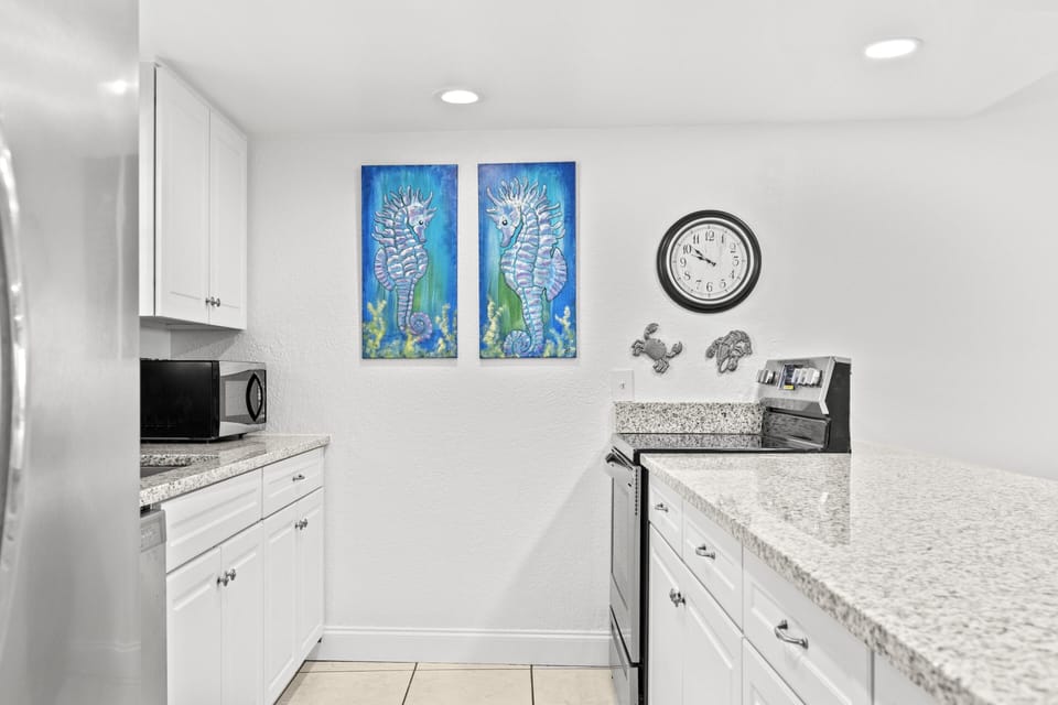 Bright, modern kitchen with sleek granite countertops and stainless appliances