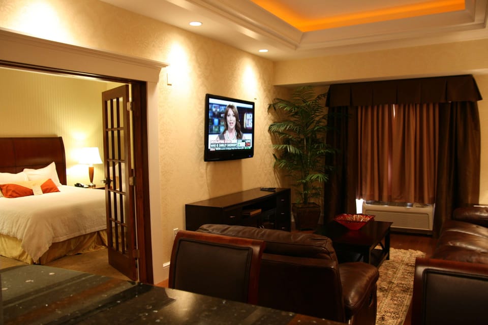 49-inch flat-screen TV with cable channels, TV, pay movies