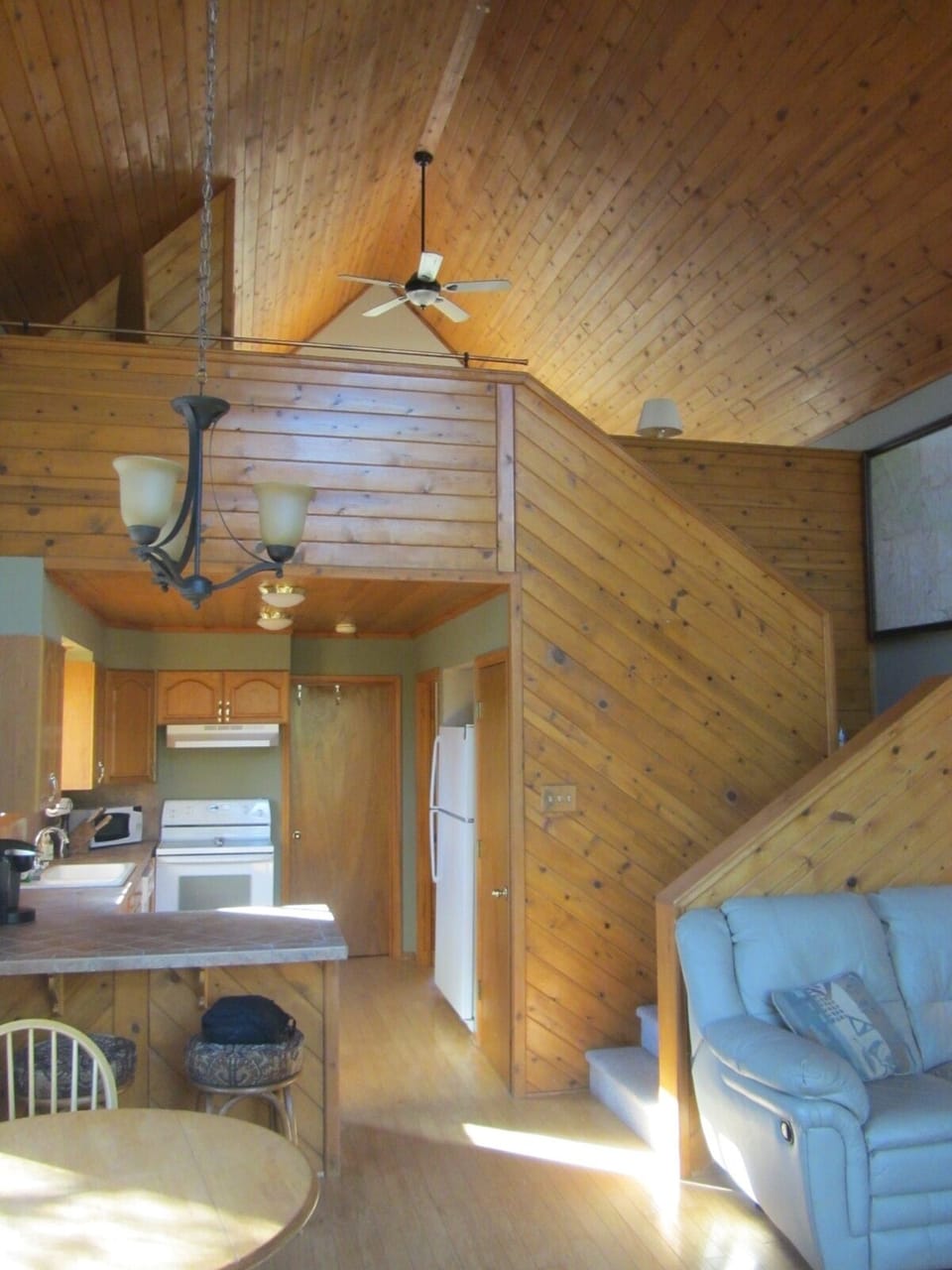 Stairs up to the loft master bedroom.