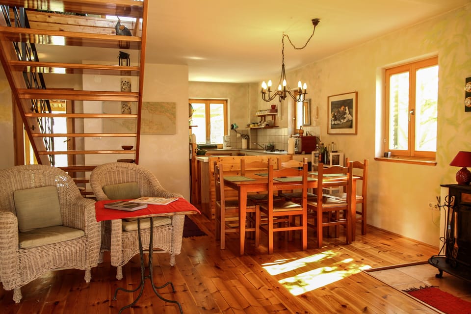 Dining room and kitchen, view from the living room