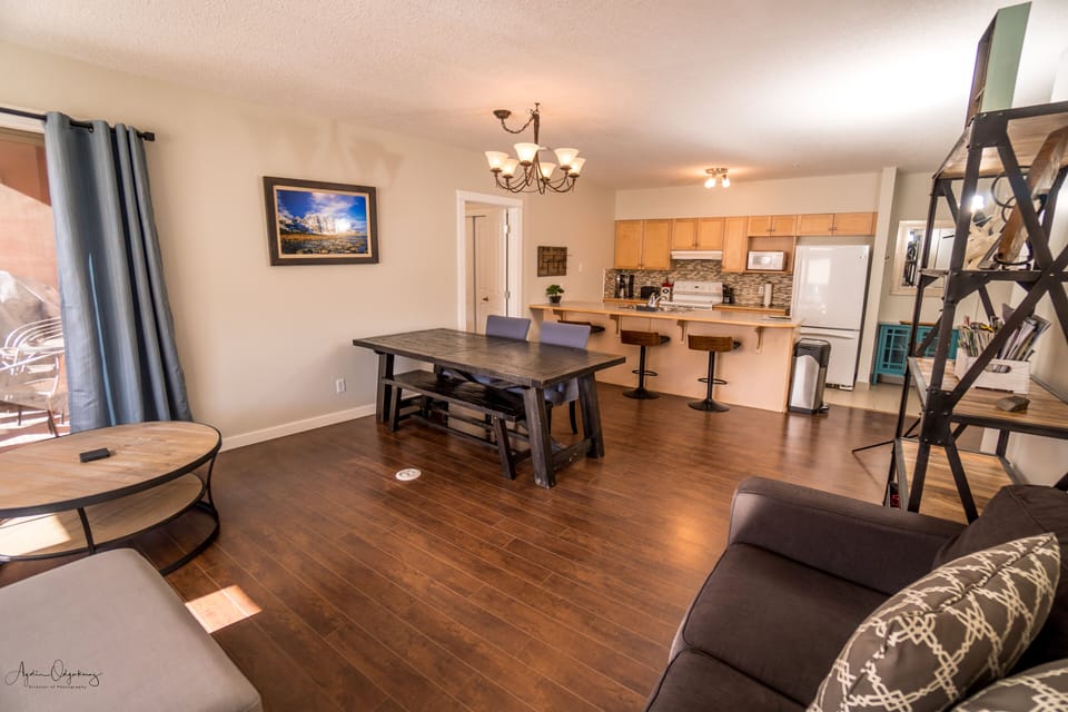View in open concept living and dining area