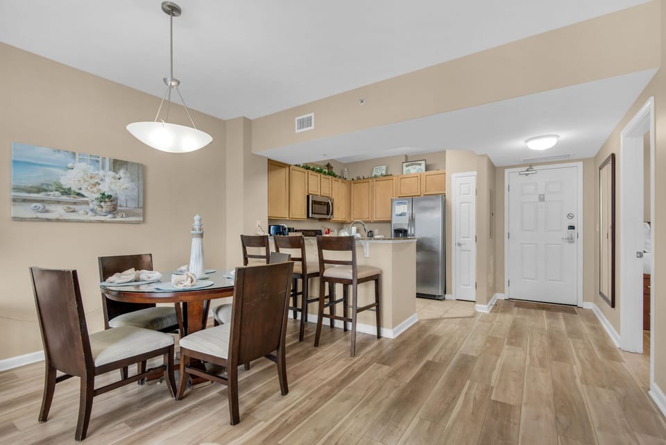 Dining table plus eat-in bar seating
