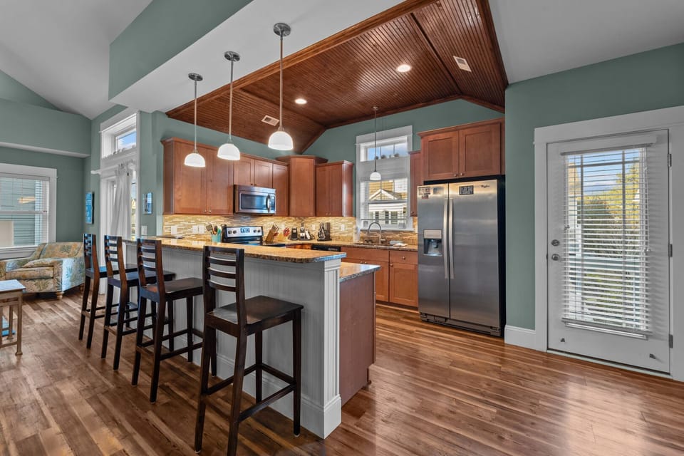 Kitchen with Bar Seating on Second Level