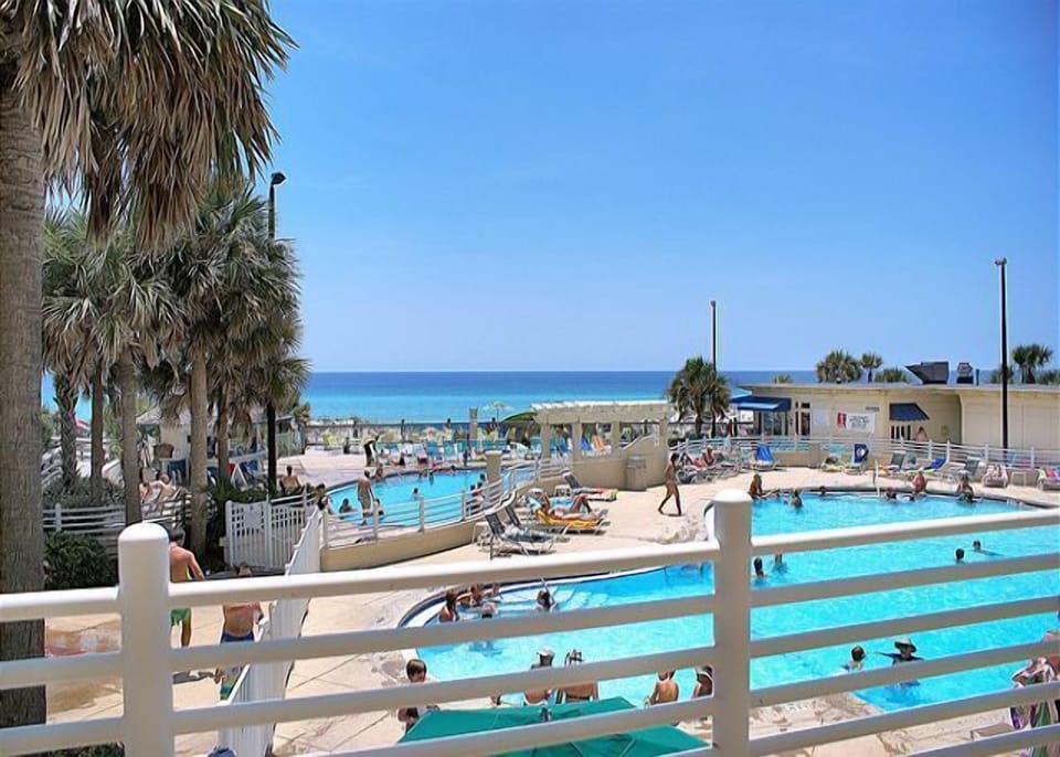 Pool at front of the building