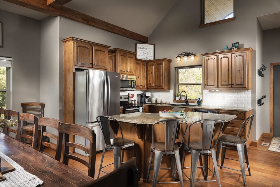 Spacious Kitchen with big island with seating and lots of counter space.