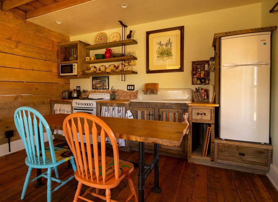 Handmade prep table and dining in kitchen area