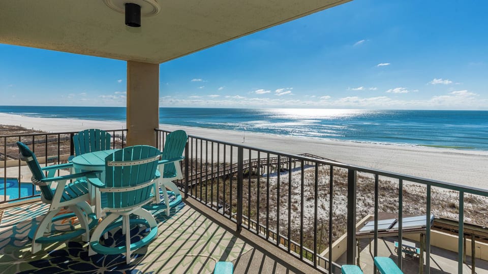 Relax in vibrant seating on your corner balcony while enjoying morning coffee with a brilliant sunrise
