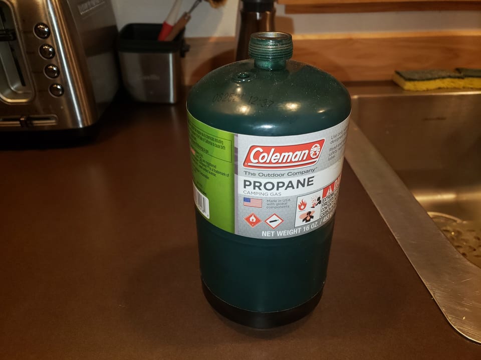 Buy your own propane for the seasonally offered grill. 16 oz bottles are easiest
