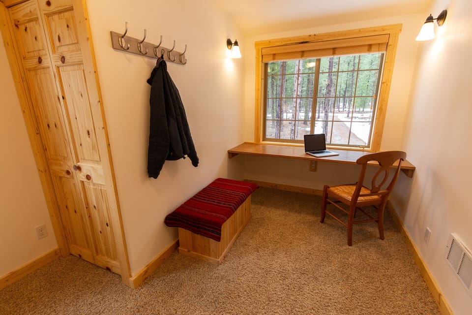 There is a nice upstairs built in desk for doing some quiet work if needed.