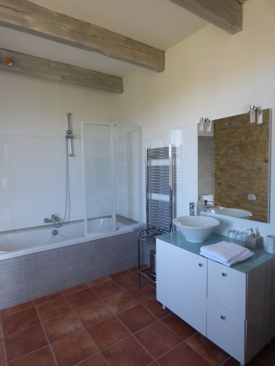Shower, eco-friendly toiletries, hair dryer, towels