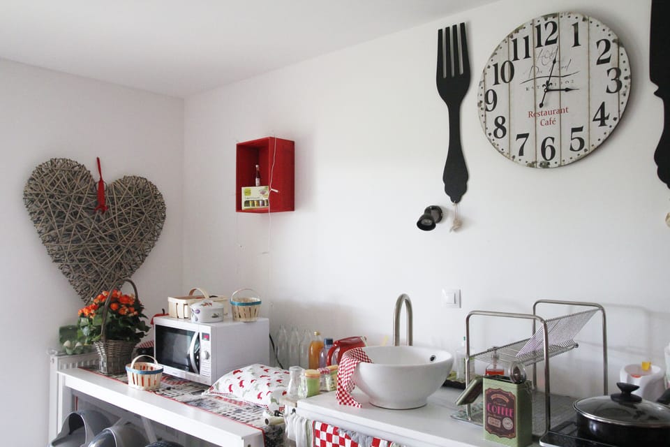 Shared fridge, microwave, coffee/tea maker, electric kettle