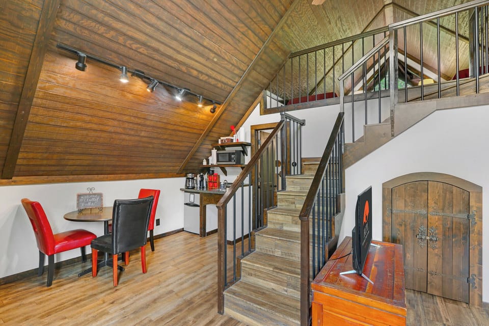 Stairs up to the loft