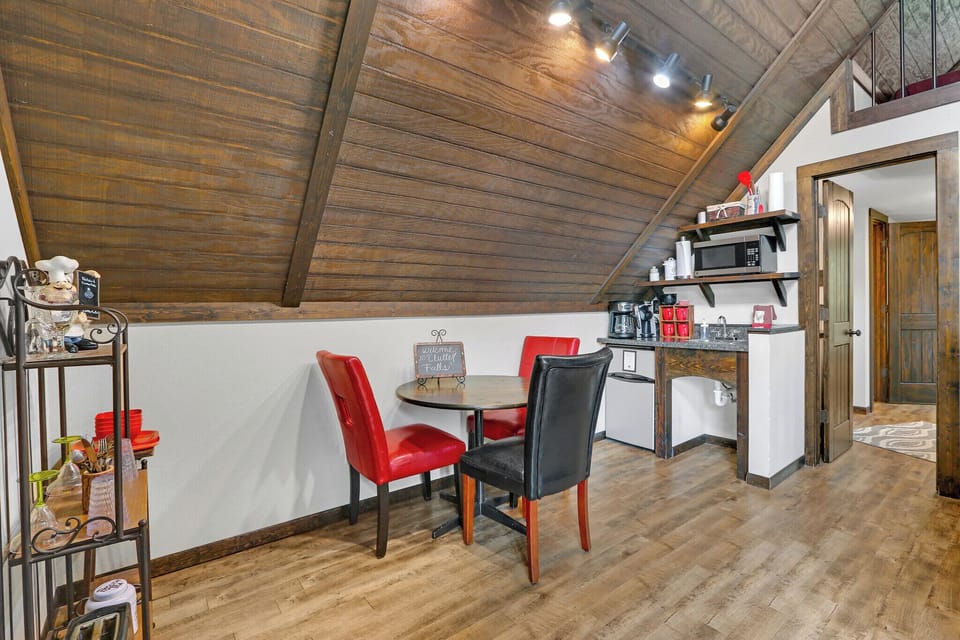 Behind the dining is a kitchenette