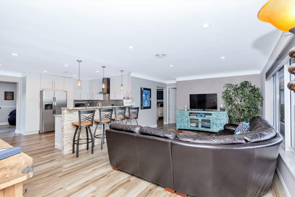 Family Room Looking into Kitchen and Bar
