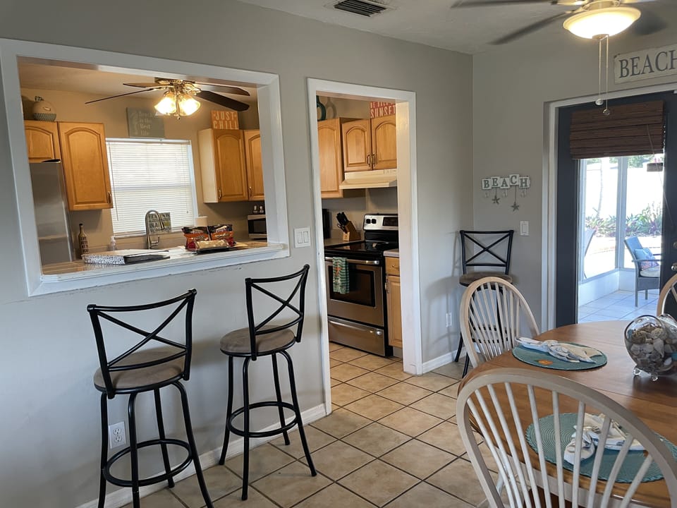 Open kitchen concept with bar area. 