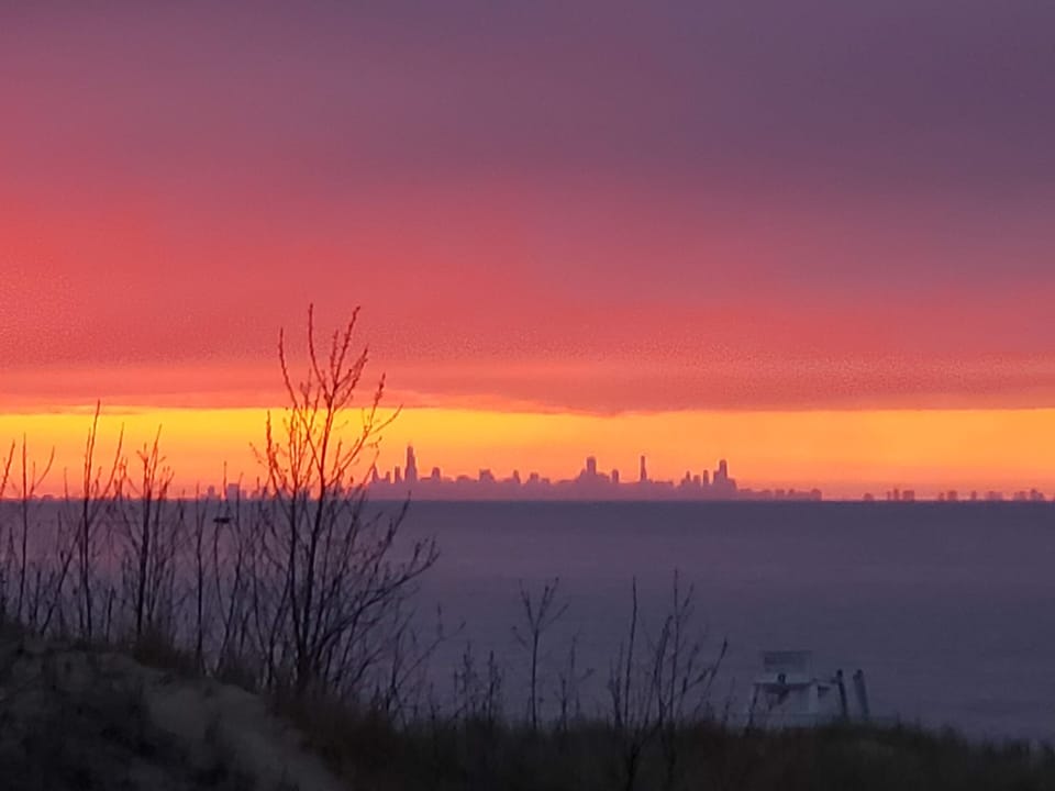 Chicago skyline at sunset