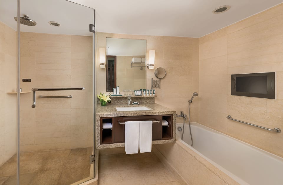 Hair dryer, bathrobes, slippers, bidet