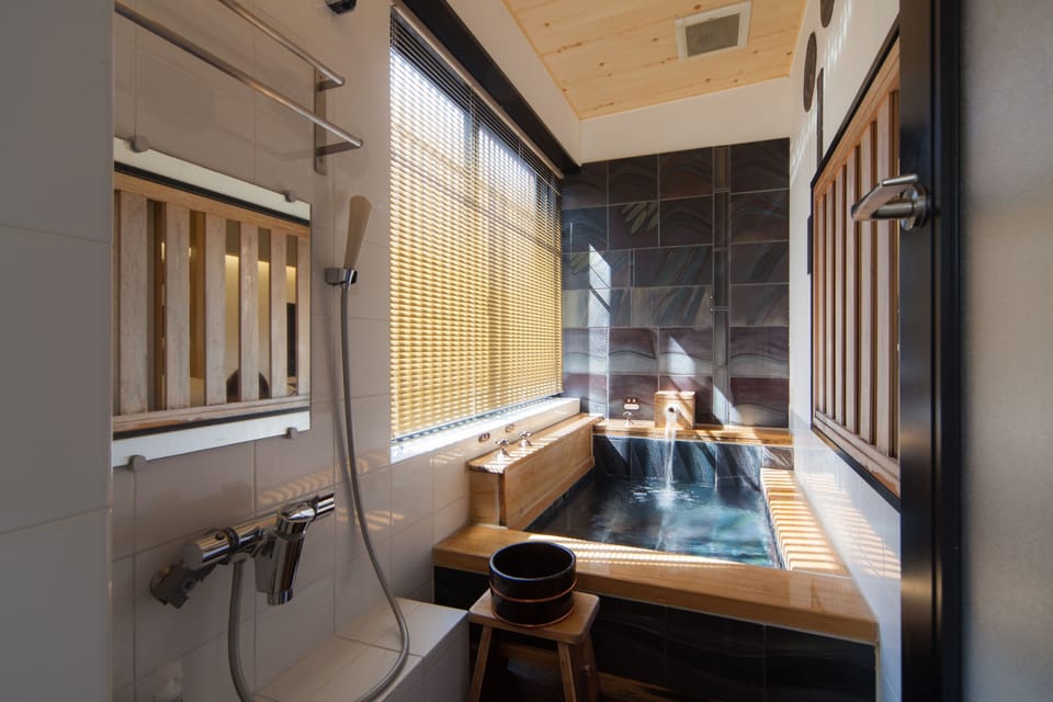 Japanese Modern Room with Private Hot Springs, "Theme: BAMBOO STORY," Non Smoking 37 ㎡【3F】 | Bathroom | Separate tub and shower, deep soaking tub, free toiletries, hair dryer