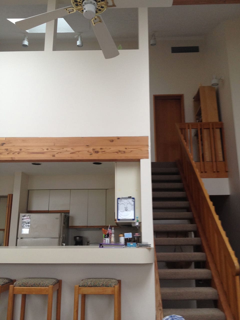 View from the couch to the second floor (with the former kitchen)