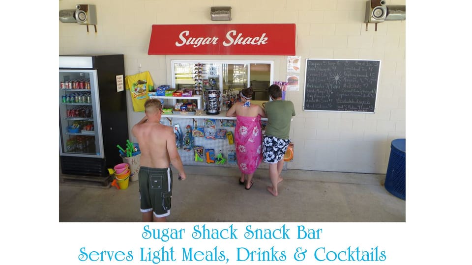 Sugar Shack Snack Hut. Serves light meals and cocktails during the peak seasons.