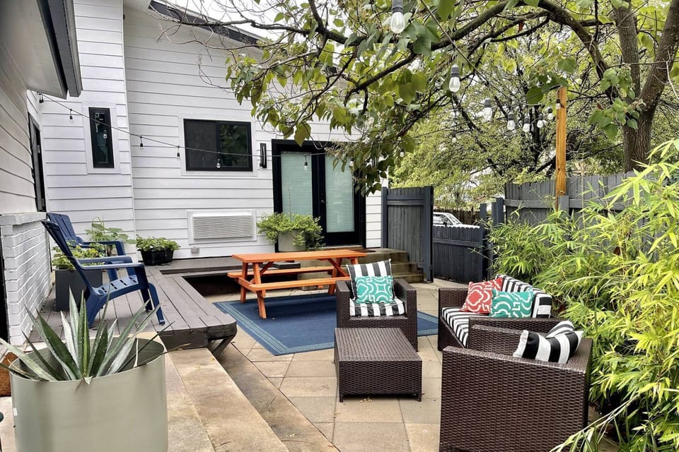 Relax on the private fenced in patio with propane BBQ